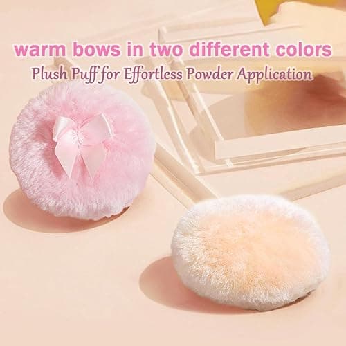 Body Powder Puff with 4“ Crystal Glass Storage Jar Including 1 Pink Puff and 1 Skin-Tone Puff Suitable for Loose Powder Soft Washable Reusable Fluffy Puff Perfect for Skincare(Crown-Amber) thumbnail 5