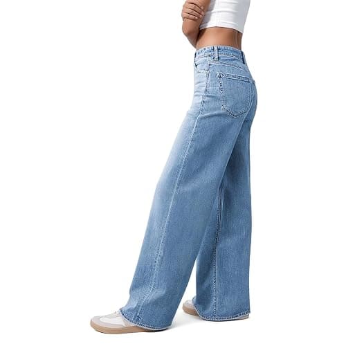 Mars power Women's Wide Leg Jeans High Waisted Baggy Straight Denim Pants | Trendy,Raw Hem,Distressed Pockets,Loose Stretchy,Boyfriend Fit,Cofortable,Relaxed,Casual Wear,Streetwear,Oversized,High Rise thumbnail 2