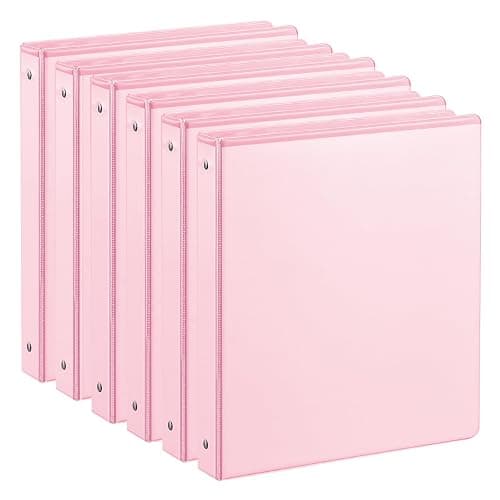 1-inch 3 Ring Binder with 2 Interior Pockets, 1'' Basic Binders Holds US Letter Size 8.5'' x 11'' Paper - Versatile Binders for Office, Home, and School Use, 6 Pack (Pink) - Pink - Image 1