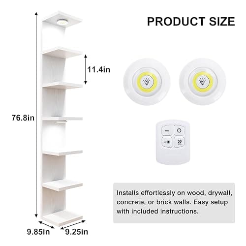 Fixwal Wall Decor 7 Tier Wall Shelf Unit Floating Shelves with LED Lights Lack Shelf for Home Organizer Display White thumbnail 3