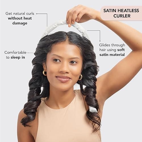 Kitsch Satin Heatless Hair Curler Set - Heatless Curls Overnight, Hair Rollers for Soft Curls & Frizz-Free Styling, No Heat Curlers To Sleep in, Curling Rod Headband with 2 Scrunchies - Ivory - 05 Ivory thumbnail 3