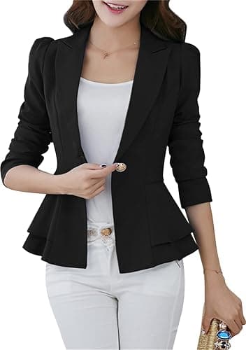 OMZIN Women's Work Office Blazer Lapel Collar Long Sleeve Cropped Blazer Business Jacket - Image 1