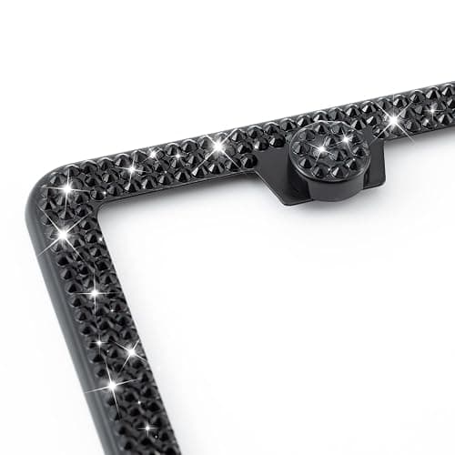 FIISFIIS Bling License Plate Frame for Women,2 Pack Premium Stainless Steel Rhinestone License Plate Holder,Handmade Glitter Crystal Diamond Girl Lincense Plate Tag Cover,Bedazzled Sparkly-Black thumbnail 2