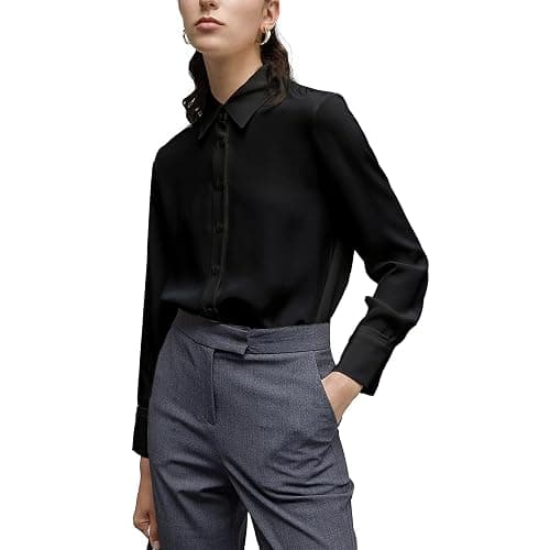 YAMANMAN Women's Button Down Shirt Classic Long Sleeve Collared Tops Work Office Chiffon Blouse thumbnail 3