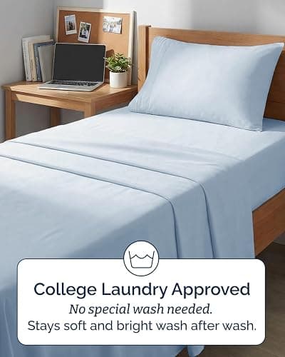Twin XL 4 Piece Sheet Set - Comfy Breathable & Cooling - Hotel Luxury Bedding for Women, Men, Kids, Teens & Children - 1 Flat & 1 Fitted Sheet & 2 Pillowcases w/ Deep Pockets - Wrinkle Free - Sky Blue thumbnail 6