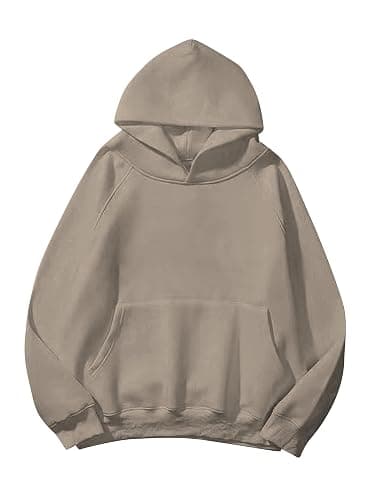 Lauweion Women Solid Basic Fleece Letter Loose Hoodie Sweatshirt Long Sleeve Kangaroo Pocket Drop Shoulder Pullovers Top - Image 1