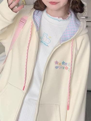 CEINOM Women Kawaii Zip Up Hoodie Y2K Girly Cute Hooded Jacket Oversize Japanese Harajuku Sweet Embroidery Outerwear Hoodies thumbnail 4