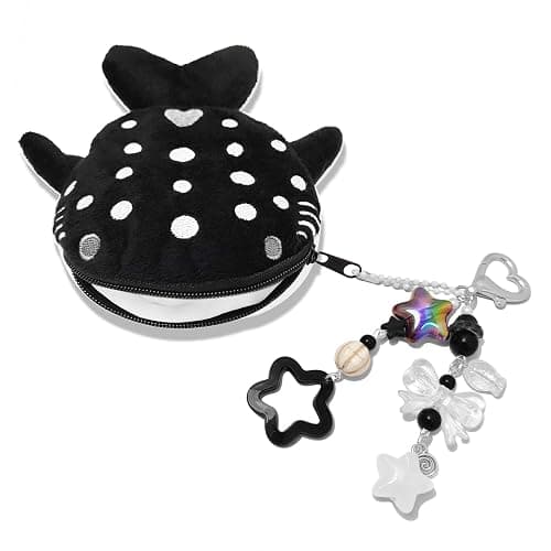 Cute Keychain Whale Shark Coin Purse Keychain,Kawaii Plush Change Purse with Zipper Aesthetic Key Chain Handmade Bag Charms (Black) - Image 1