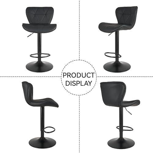 Nalupatio Modern Bar Stools Set of 2, Adjustable Faux Leather Upholstered Swivel Bar Stools, Counter Height Bar Chairs with Back for Kitchen Island, Black thumbnail 5