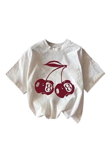RoseSeek Women's Graphic Letter Tee Crew Neck Drop Shoulder Trendy Summer T Shirt Short Sleeve Vintage Car Print Top - Image 1