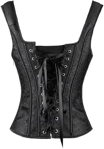 ADELCE Women's Lace up Gothic Jacquard Shoulder Straps Tank Overbust Shaper Corset Bustiers Top thumbnail 2