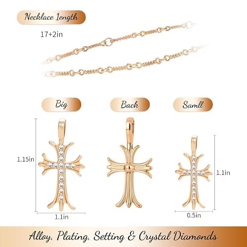 Tikaiui Cross Necklace 14K Gold Plated Double Cross Pendant Necklace Dainty Diamond Cross Charm Link Chain Choker Delicate Faith Jewelry Religious Gifts for Women or Friends thumbnail 5