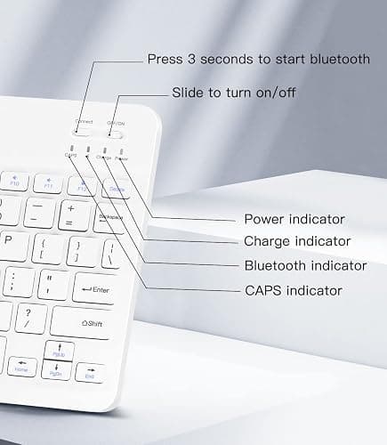 Ultra-Slim Wireless Bluetooth Keyboard for iPad,Tablets & Phones, Portable | Universal Rechargeable Keyboard for iPad 11th/10th/Pro/Air/Mini, Galaxy Tablet, iOS, Android, Windows Devices thumbnail 3