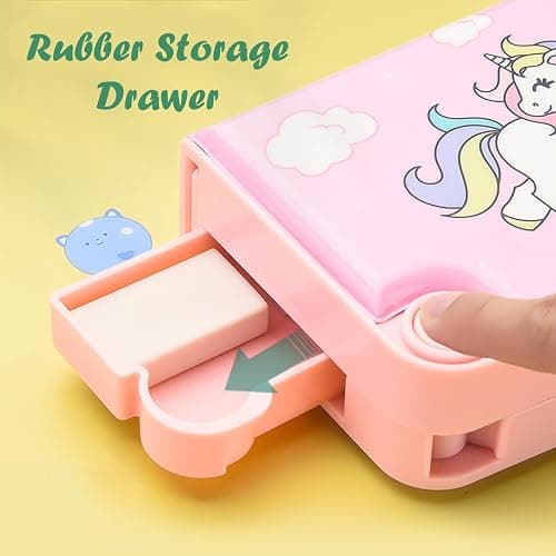 LilyBeauty Multifunction Pencil Case for Boys & Girls, Cute Cartoon Pencil Box Organizer Stationery with Sharpener, Scissors & Rule, Birthday Gifts for Kids Teens(Pink) thumbnail 6