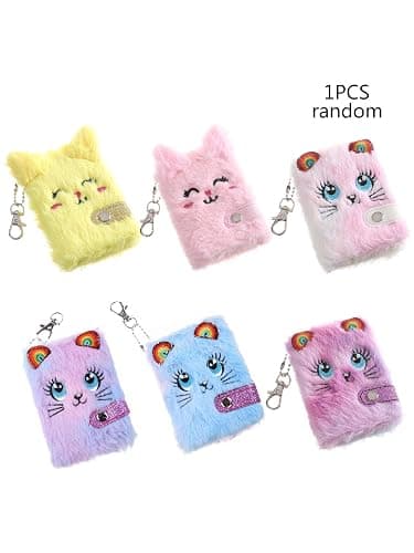 RDTGHY 1 Pcs Plush Cat Keychain Notebook Mini Portable Notepad with Keyring Cute Address Book for Kids Students Journaling Note Taking Random Color thumbnail 2