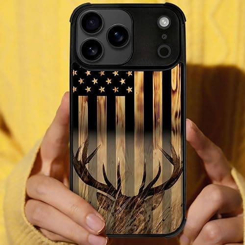 DJSOK Case for iPhone 17 Pro Max,Compatible with MagSafe,Anti-Scratch Shockproof Case,Wood Grain American Flag Buck Hunter Deer thumbnail 6