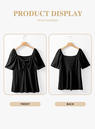Eytino Womens Plus Size Tops Sweetheart Neck Short Sleeve Eyelet Embroidery Summer Loose Peplum Shirts(1X-5X) thumbnail 4
