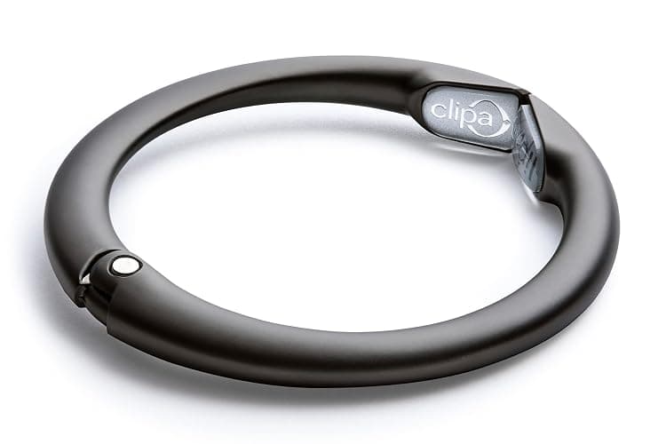 Clipa Bag Hanger - The Ring That Opens Into a Hook, Closes Automatically | Hangs Almost Anywhere in Just 1/2" of Space | Holds 33 lbs Yet Weighs Only 1.6 oz | 8 Styles | 3 yr Warranty - Matte Black thumbnail 2