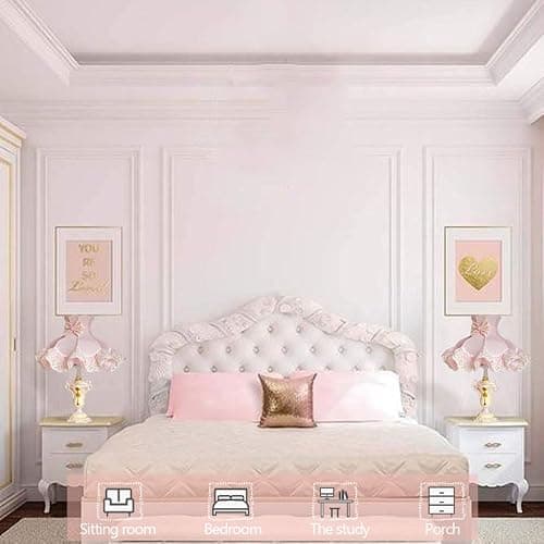 WISHVYQ European Style Pink Table Lamps Victorian Desk Lamp American Retro Handmade Fabric Lampshade with Resin Lamp Body Bedside Lamp for Girl's Bedroom Office Living Room thumbnail 4
