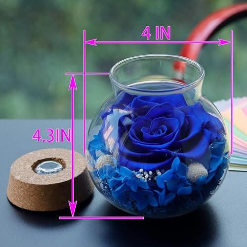 roliys Preserved Real Roses with Colorful Mood Light Wishing Bottle, Eternal Rose，Never Withered Flowers, Table Decor,Christmas Anniversary Valentine's, Blue 4.3inch, 1pcs thumbnail 3