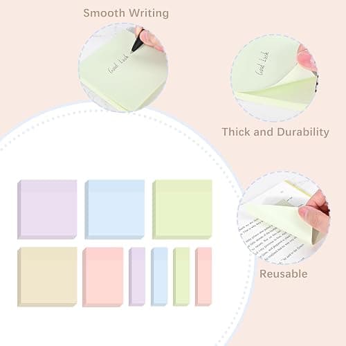 BAYTORY 6 Pads Soft Pastel Sticky Notes, Memo Sticky Note, Colorful Self-Stick Note Easy to Post for Office School Home Study (3x3 & 3x2 & 3x0.7 Inch) thumbnail 5