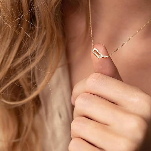 HERIER Diamond Pendant Necklace for Women, Dainty Gold Necklace 18k Gold Plated Paperclip Choker Necklaces Cute Open Oval Necklaces Simple Gold Necklace Jewelry Gifts for Women Trendy thumbnail 7