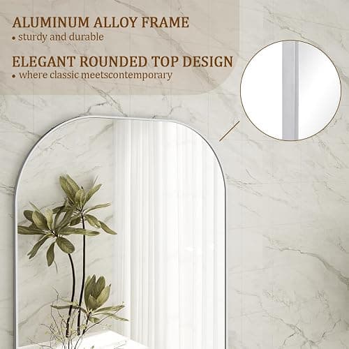 Koonmi Full Length Mirror, 56"x21" Mirror Full Length with Stand | Domed Top Square-Edged ShatterProof Floor Mirror with Sliver Aluminum Alloy Frame for Bedroom Living Room Home Gym thumbnail 4