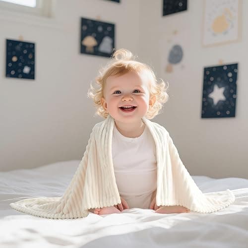 Eonkasp Soft Fleece Baby Blanket Ultra Cozy Baby Blankets for Boys Girls Warm and Lightweight Infant Toddler Newborn Receiving Gift with Reversible Stripes for Crib Stroller, 30x40 Inch, Cream thumbnail 8