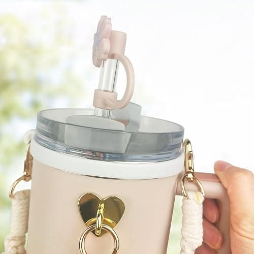 Velaco 11 PCS Stanley Cup Accessories - Water Bottle Handle Strap for 30/40 oz Tumbler with Handle, Including Straw Toppers, Silicone Cup Boot, Keychain Charms - White - 11 PCS White thumbnail 4