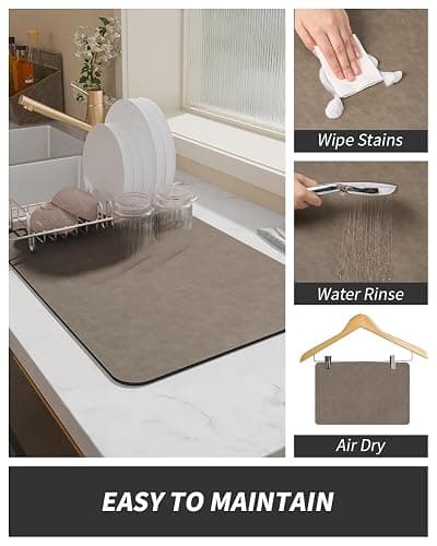 AMOAMI-Coffee Mat Hide Stain Rubber Backed Absorbent Dish Drying Mat for Kitchen Counter-Coffee Bar Accessories Fit Under Coffee Maker, Espresso Machine, Pot, Dish Rack Brown 1624 thumbnail 5
