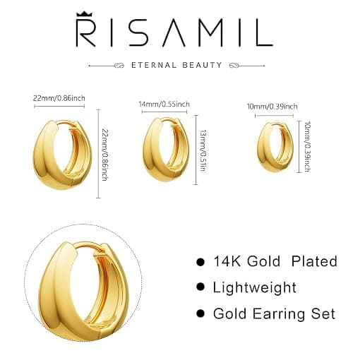 Risamil Hoop Earrings for Women 14K Gold Plated/Silver Hoops Simple Knot Huggie Small Hoop Earrings Set Trendy Hoops Everyday Wear Earrings for Women Jewelry thumbnail 5