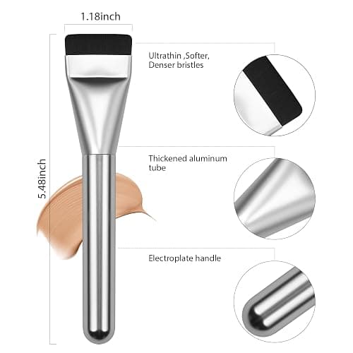 BEAUTYFACTOR Flat Foundation Brush,Korean Makeup Brush Spatula Facial Brush for Liquid Foundation,Premium Face Makeup Brush for Blending Cream (Silver) thumbnail 3