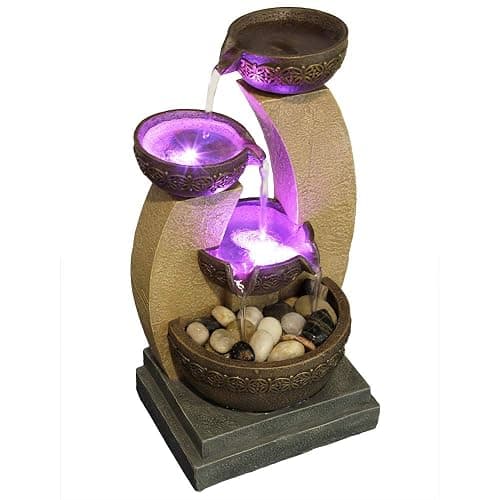 11" H Golden Tiered Bowl Fountain with Color Changing LED Lights with Adapter Brown thumbnail 4