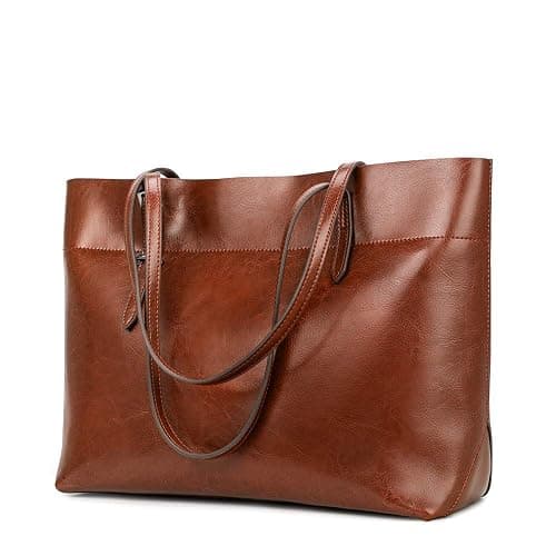 Kattee Vintage Genuine Leather Tote Shoulder Bag for Women Satchel Handbag with Top Handles - Image 1