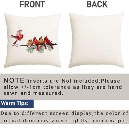 RABUSOFA Christmas Pillow Covers 12x20 Inch,Christmas Decorations Throw Pillow Covers Cardinal Birds Holiday Xmas Decor Cushion Covers for Sofa Home Couch Outdoor Winter Decor Red(18-12) thumbnail 5