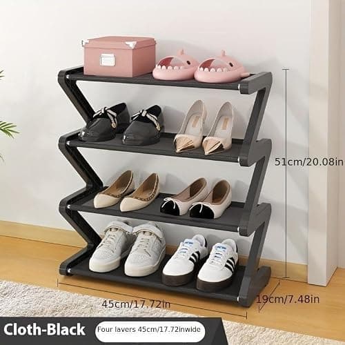 4 Layer Z Shaped Shoe Rack, Easy To Assemble Shoes Storage Rack, Stackable Home Organizer for Living Room, Dormitory, School (pink) thumbnail 5