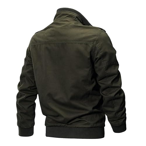 KEFITEVD Men's Jackets Bomber Military Cargo Coat Smart Casual Jacket Stand Collar Cotton Outerwear with Multi Pockets thumbnail 3