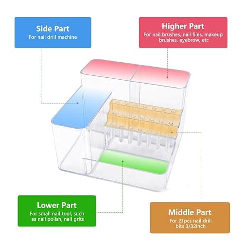 Nail Drill Holder 21 Holes Nail Bits Storage Box, Nail Desk Organizer Tech | Acrylic Professional Nail Tools Organizer Displayer, Efile Nail Brush Holder, Nail Supplies for Nail Tech Salon and Home Use thumbnail 4