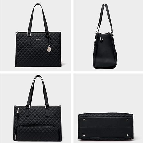 CHENBOOW Lunchtasche für Frauen,Laptop-Tasche mit Isoliertem Lunchfach 15,6 Zoll,Isolierte Lunchtasche,Große Einkaufstasche mit Mittagsabteil,2-in-1 Lunch Bag Handtasche Kombination - Schwarz thumbnail 5