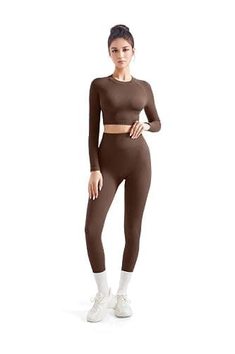 SUUKSESS Women 2 Piece Workout Sets Hidden Scrunch Hip Lifting Seamless Leggings Long Sleeve Yoga Crop Tops thumbnail 7