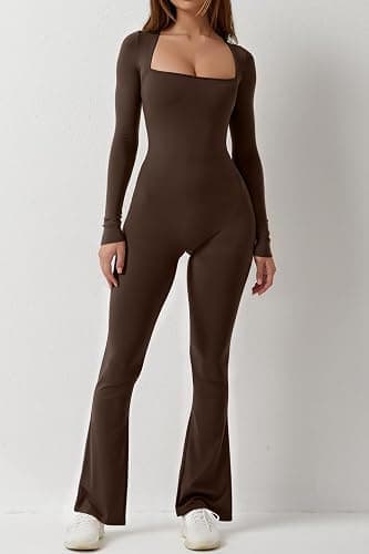 QINSEN Jumpsuits for Women Square Neck Wide Leg Full Length Romper Playsuit thumbnail 2