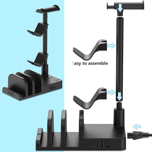 KAFRI Headphone and Controller Stand with USB A&C Charger, Desk Gaming Accessories Headset Holder with USB Charging Port and 2 AC Outlets, Switch/Phone Storage Organizer, Gamer Gift for Men Boyfriend thumbnail 7