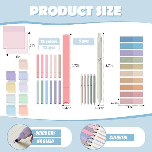 Jutom 39 Pcs Aesthetic Book Annotation Kit Highlighter with Pencil Case Bag Gel Pen Transparent Sticky Note Taking Bible Study College School Supplies(Green,Cute Style) thumbnail 5