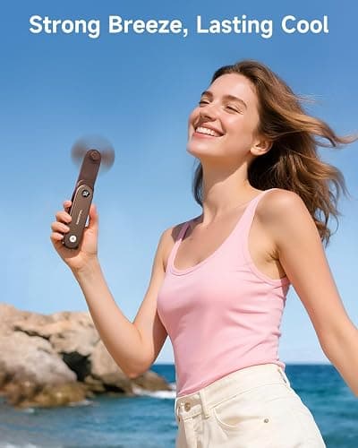 SWEETFULL Portable Handheld Mini Fan with LED Display, 3-in-1 Personal Foldable USB Rechargeable Hand Held Fan & Flashlight for Travel, Lash Eyelash, Cute Small Pocket for Women, Girls thumbnail 2