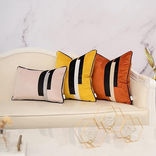 Yangest Burnt Orange Decorative Velvet Throw Pillow Cover Striped Patchwork Cushion Case Modern 18x18 Inch Pillowcase for Sofa Couch Bedroom Living Room Home Decor - Burnt Orange - 18" x 18" (Pack of 1) thumbnail 6