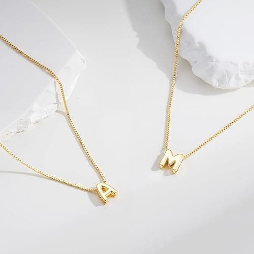 M MOOHAM Initial Necklace for Women Girls, Letter A-Z Box Chain Necklace | 14K Gold Plated Bubble Letter, Initial Necklace for Girls Women, Box Chain Necklace, Jewelry Birthday Gifts for Girl Kids thumbnail 7