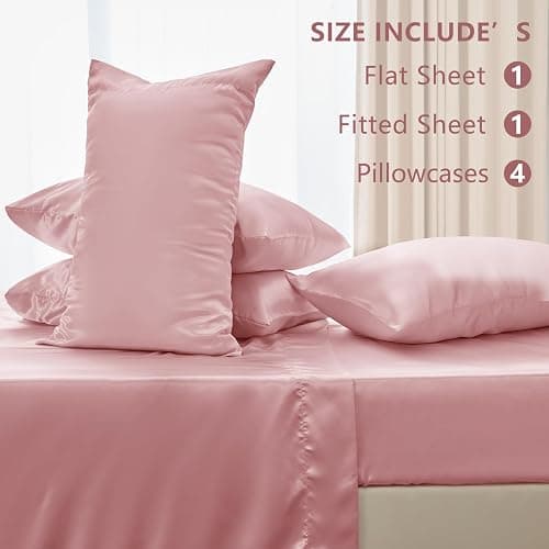 CozyLux Satin Sheets Full Size Sheets - 6 Piece Silky Full Size Bed Sheets, Luxury Dirty Pink Full Bed Set with Smooth and Soft Microfiber, Includes 1 Fitted Sheet, 1 Flat Sheet and 4 Pillowcases thumbnail 2