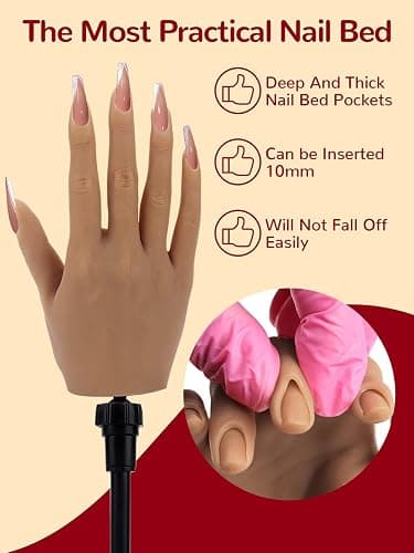 Yokilly Practice Hand for Acrylic Nails,100PCS Practice Nail Tips Flexible Nail Practice Hand with Stand,Silicone Nail Hand Practice Model for Nail Training,Fake Hands With 3PCS Professional Nail File thumbnail 2