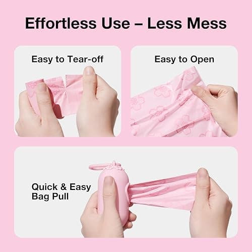 VETRESKA Dog Poop Bag Dispenser with Cherry Blossom Scented Poop Bags, Leak Proof and Extra Thick Pet Waste Bags, 1 Poop Bag Holder and 105 Bags for Dog Walking and Cats Litter, Pink thumbnail 6