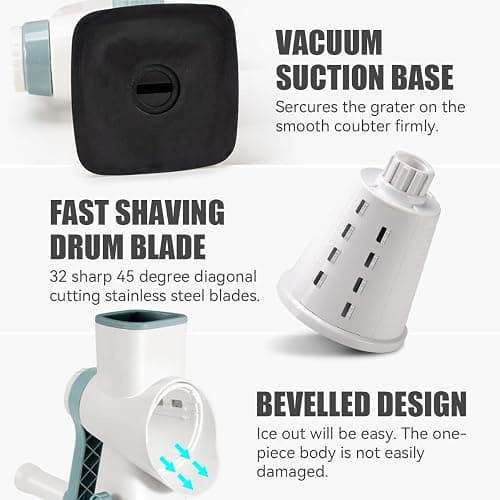 KEOUKE Rotary Ice Shaver Manual White - Stainless Steel Blade, Quick Labor-Saving Handle, Safe Stable Suction Base, Home Using Snow Cone Machine for All Ice Cubes thumbnail 5